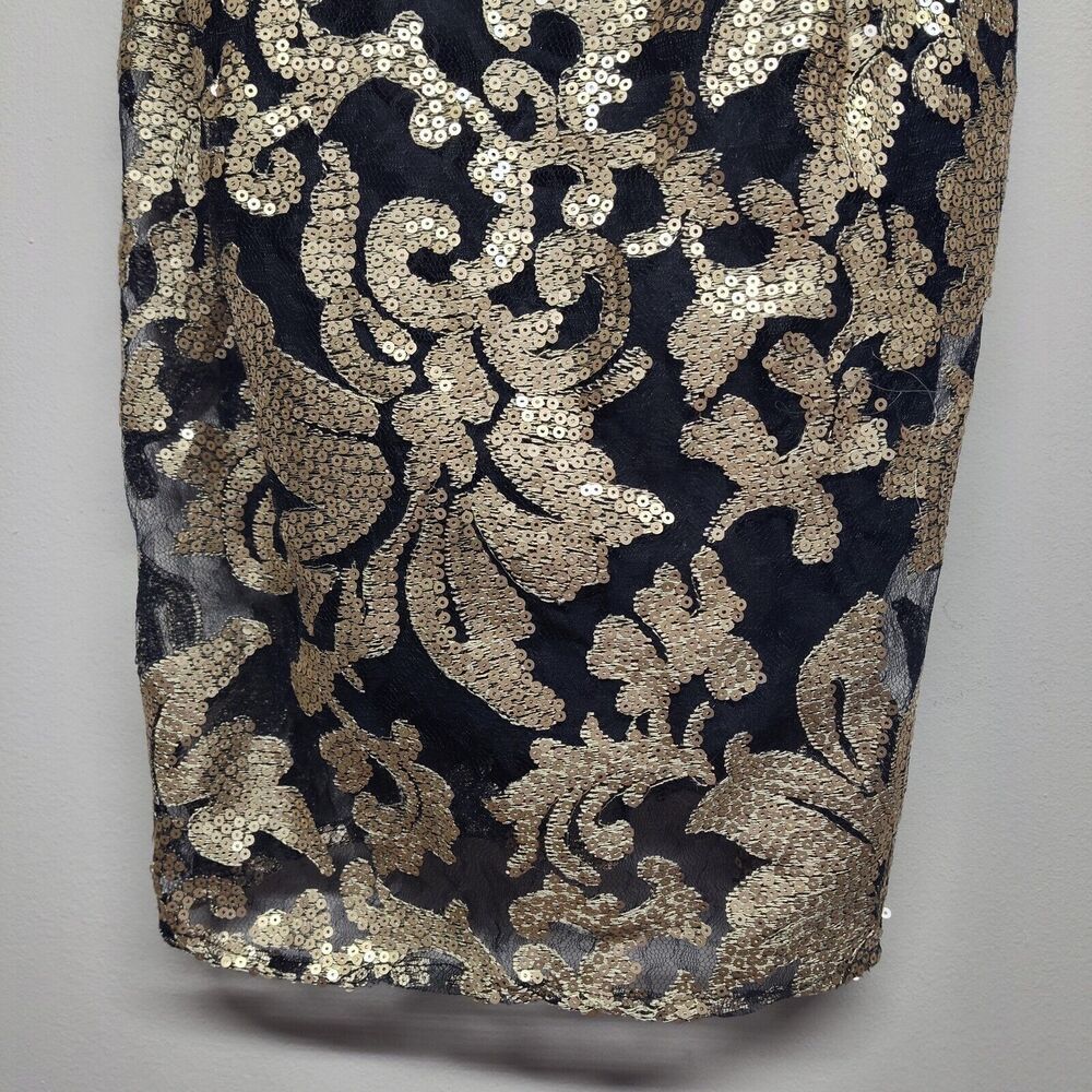 Gianni Bini Mini Dress Women Size L Black Lace Golden Sequin Strapless Party - Picture 3 of 9